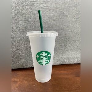 Starbucks Reusable Plastic Venti Cup Clear Frosted 24 Oz. Cold Beverage & Straw